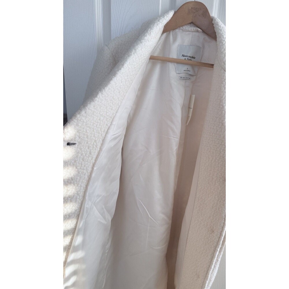Abercrombie Fitch Dad Coat Large Cream Wool Blend New Designer Overcoat - Picture 9 of 12